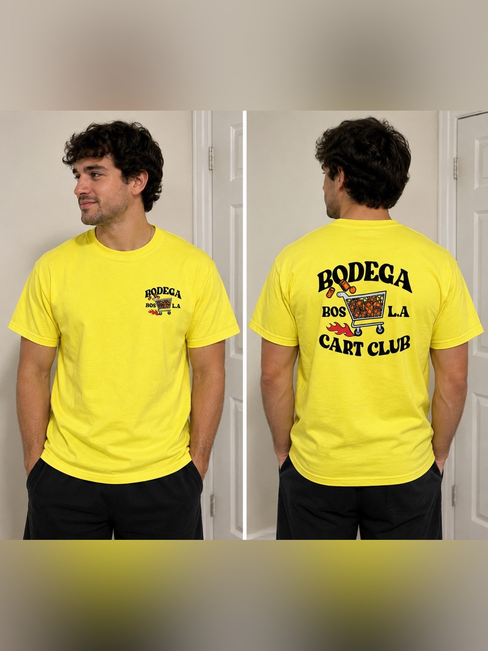 Size XL - Bodega Spring Summer BOS LA Cart Club T-Shirt Yellow